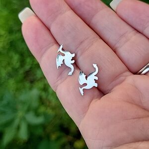 Dragon Silhouette Stud Earrings, stainless steel, unisex